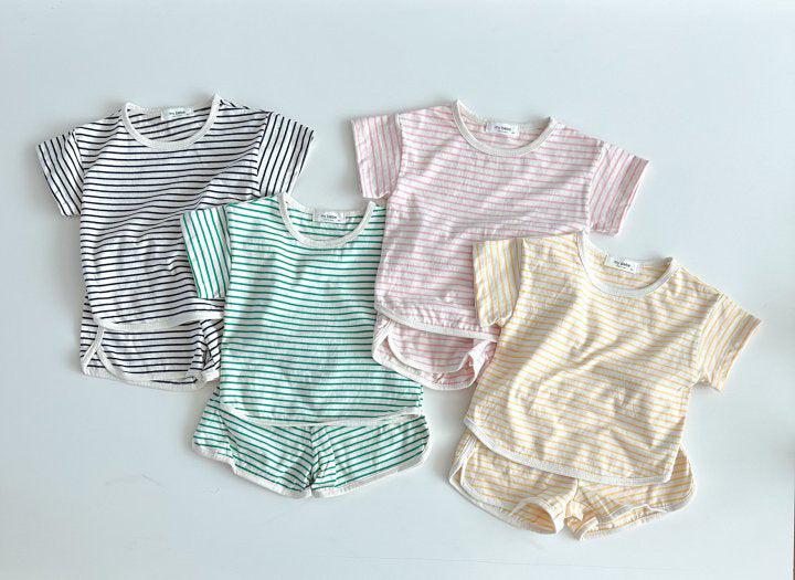 Breathable Stripes Homewear Short Sleeve Shorts Outwear Children's Clothing