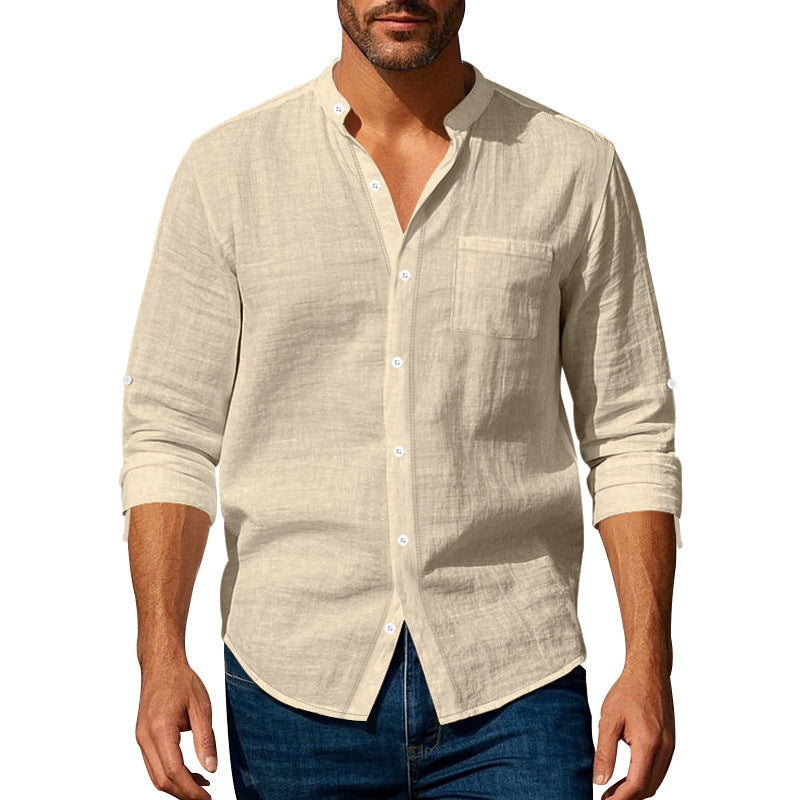 Long Sleeve Stand Collar Shirt With Pockets Casual Men's Clothing for mens imported shirt