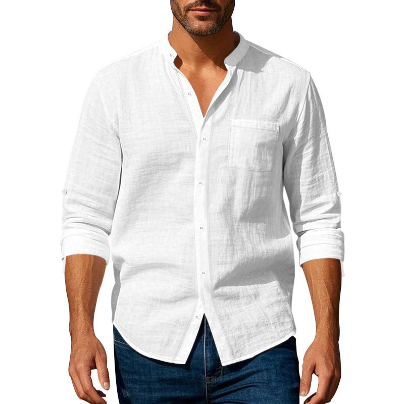 Long Sleeve Stand Collar Shirt With Pockets Casual Men's Clothing for mens imported shirt