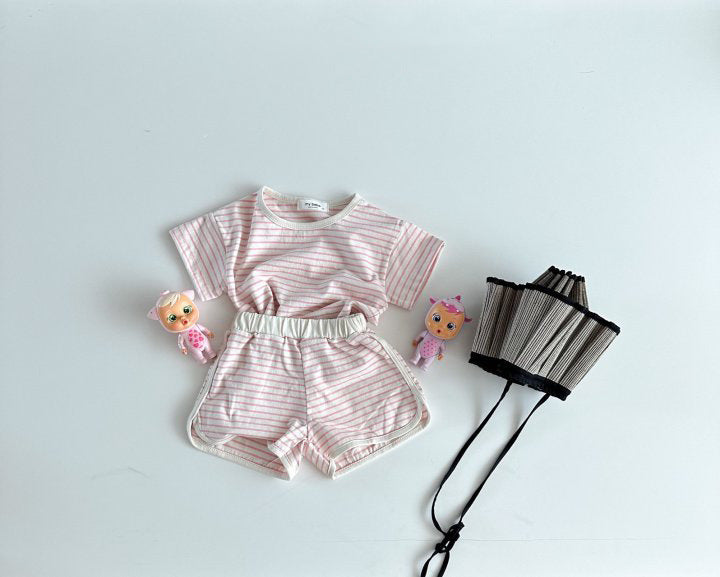 Breathable Stripes Homewear Short Sleeve Shorts Outwear Children's Clothing
