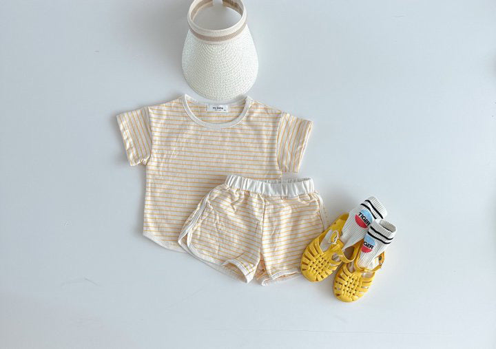 Breathable Stripes Homewear Short Sleeve Shorts Outwear Children's Clothing