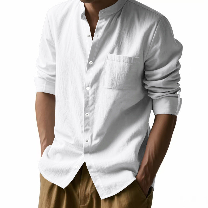 Long Sleeve Stand Collar Shirt With Pockets Casual Men's Clothing for mens imported shirt