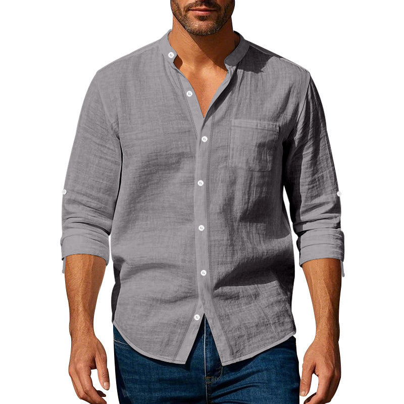 Long Sleeve Stand Collar Shirt With Pockets Casual Men's Clothing for mens imported shirt