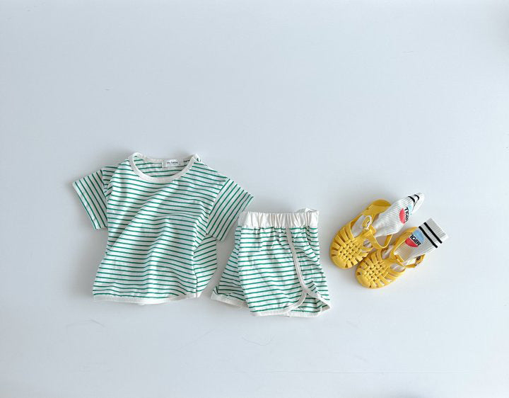 Breathable Stripes Homewear Short Sleeve Shorts Outwear Children's Clothing