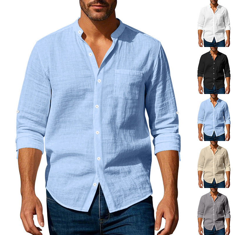 Long Sleeve Stand Collar Shirt With Pockets Casual Men's Clothing for mens imported shirt