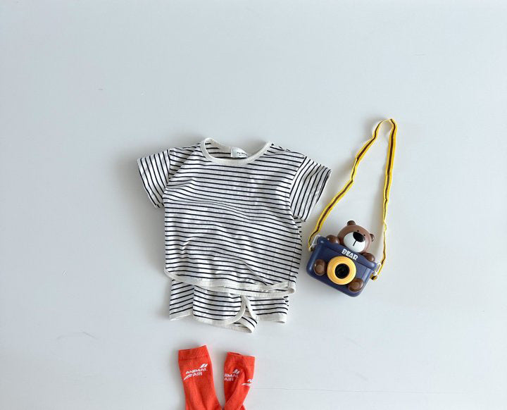 Breathable Stripes Homewear Short Sleeve Shorts Outwear Children's Clothing