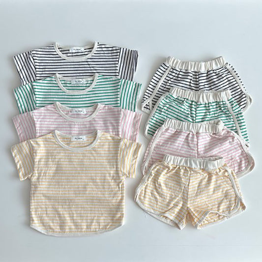 Breathable Stripes Homewear Short Sleeve Shorts Outwear Children's Clothing