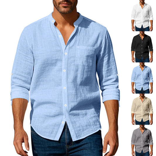 Long Sleeve Stand Collar Shirt With Pockets Casual Men's Clothing for mens imported shirt