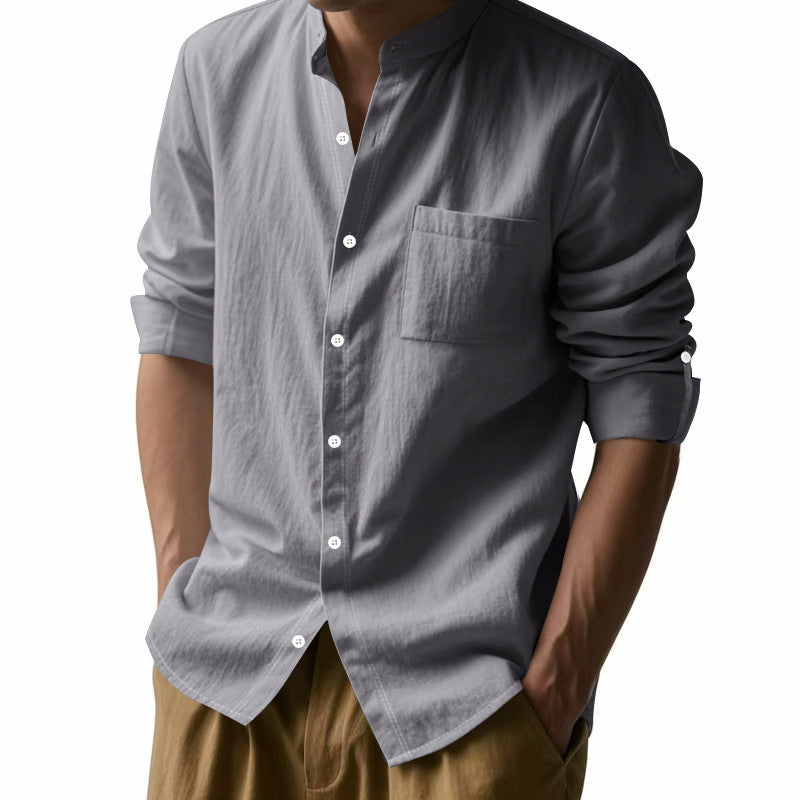 Long Sleeve Stand Collar Shirt With Pockets Casual Men's Clothing for mens imported shirt
